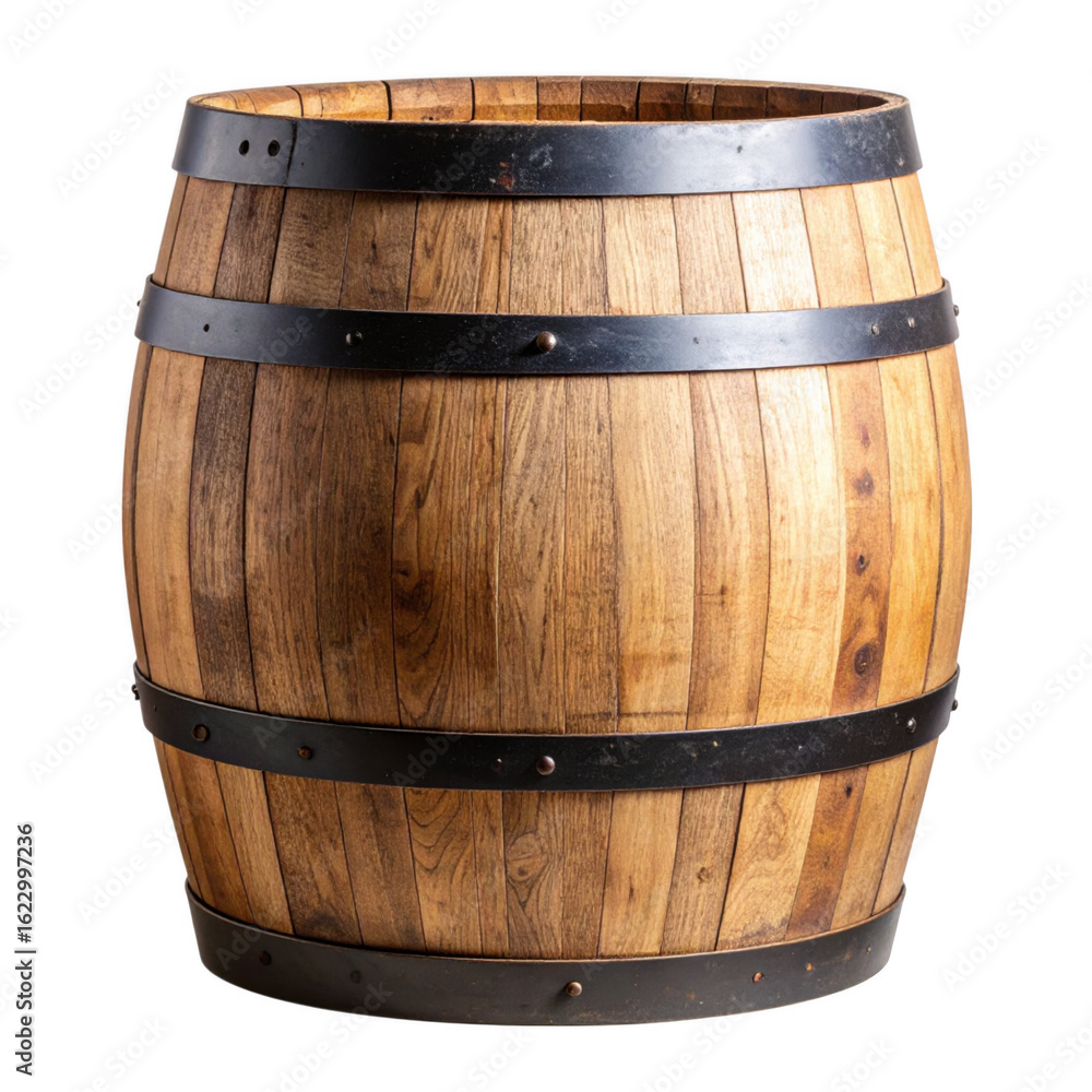 Fototapeta premium Old wooden barrel isolated on white and transparent background.
