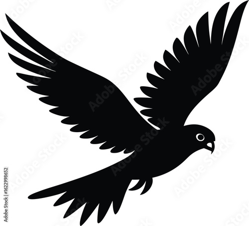 Kestrel hovering mid air with fluttering wings silhouette isolated on transparent background