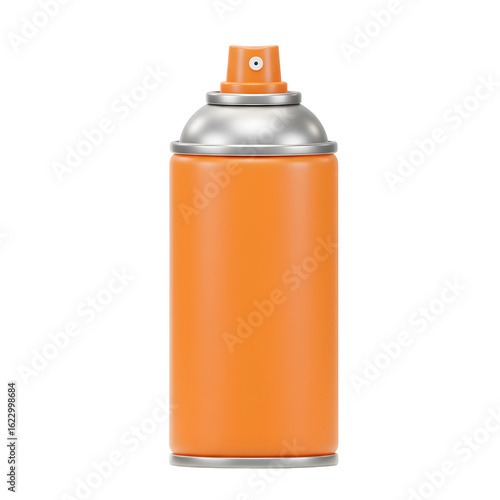 Realistic rendering of an orange spray paint can with a silver cap isolated