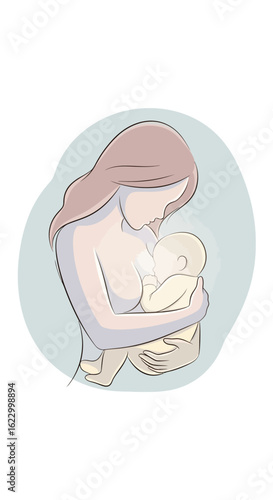 A tender illustration of a mother breastfeeding her newborn baby, symbolizing maternal love and nourishment
