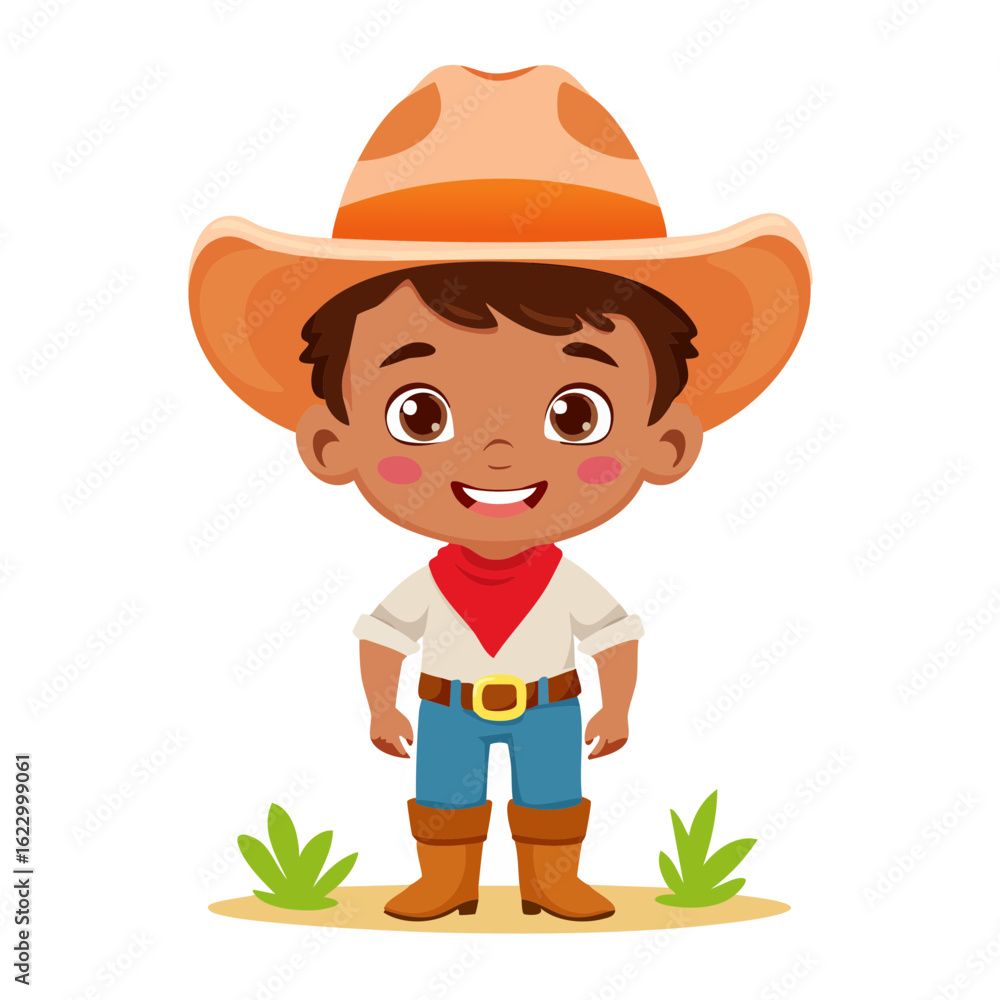 Obraz premium Cute Cowboy Character Illustration Boy in Cowboy Hat and Boots Western Theme Children's Cartoon
