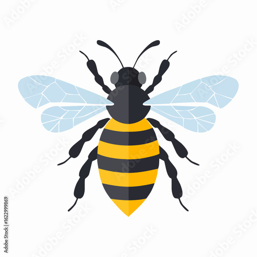 Stylized bee illustration featuring vibrant yellow and black stripes on white backdrop