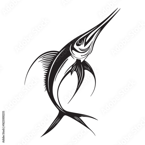 Marlin Fish silhouette, Vector black silhouette. with white background, This powerful blue marlin illustration is perfect for sport fishing and marine designs