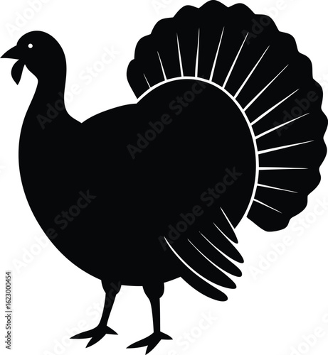 Turkey fanning feathers side view silhouette isolated on transparent background