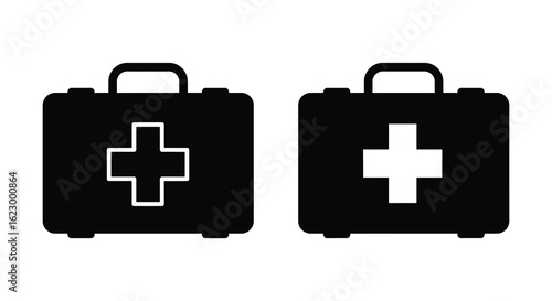 Two First Aid Kit Icons in Black and White for Medical Emergency