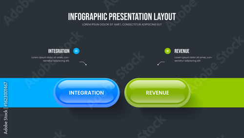 Digital Innovation Two Step Infographic Presentation Design. Business Planning Slide Template Vector Illustration. Product Portfolio 2 Element Diagram Slideshow Layout.
