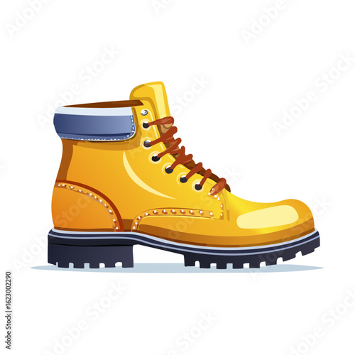 Cartoon yellow hiking boot illustration Equipment for climbing trekking adventure