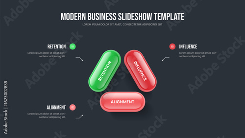 Modern Analysis Slide Design Vector Illustration. Marketing Insight Three Element Infographic Presentation Layout. Creative Profile 3 Option Diagram Slideshow Template.