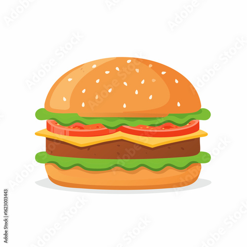 Delicious cartoon burger with sesame seed bun ready to be enjoyed for lunch or dinner