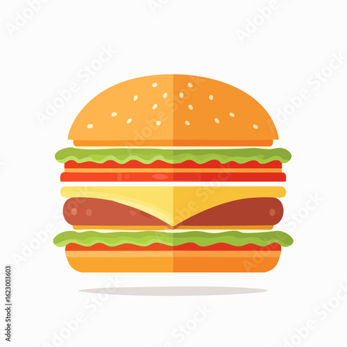 Delicious Burger Illustration with Fresh Ingredients and Flat Design Aesthetics for Food Lovers