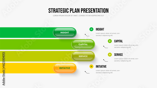 Enterprise Innovation 4 Step Infographic Frame Layout. Product Overview Presentation Design Vector Illustration. Business Launch Four Element Diagram Slide Template.