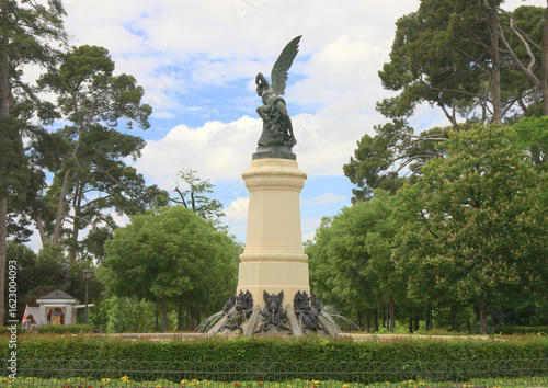 Madrid. Fountain of the Fallen Angel. The sculpture in Retiro Park (Parque del Retiro) depicts the Fallen Angel (El Ángel Caído) being expelled from paradise. (Detail)