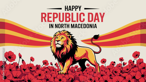 Republic Day North Macedonia Lion Flag Celebration