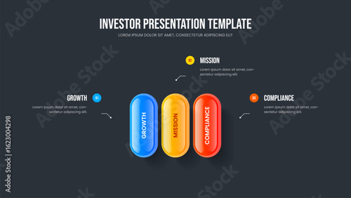 Product Campaign Presentation Layout Vector Illustration. Marketing Visualization Three Option Infographic Slideshow Design. Investor Growth 3 Step Diagram Slide Template.