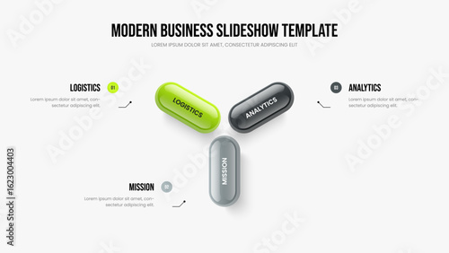 Enterprise Performance Presentation Template Vector Illustration. Sales Forecast Three Step Diagram Frame Layout. Modern Profile 3 Option Infographic Slideshow Design.
