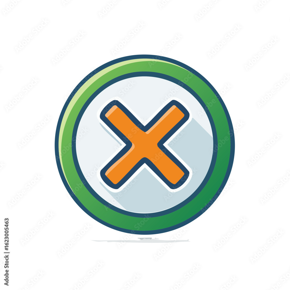 Obraz premium Orange X Icon in Green Circle Button for Delete and Cancellation on Black Background