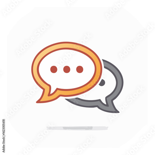 Overlapping orange and gray speech bubbles communication icon with ellipsis symbol