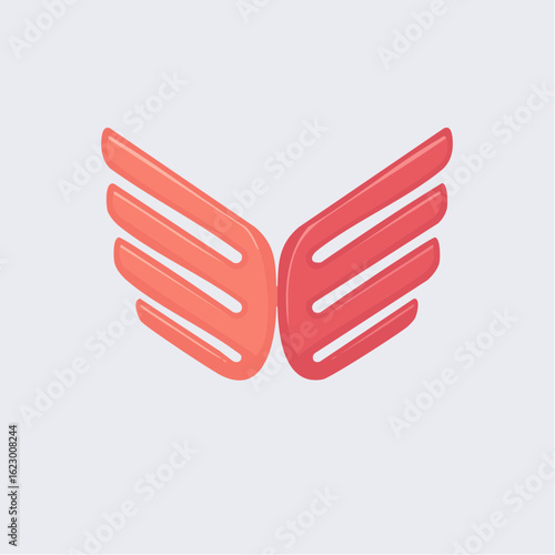 Abstract wing design in shades of red and orange against a muted background