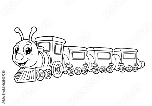 Charming cartoon caterpillar train coloring page for kids