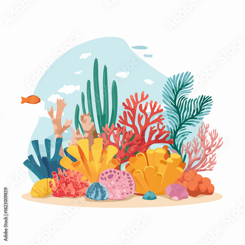Vibrant coral reef ecosystem illustration showcasing marine biodiversity and color
