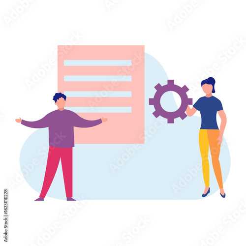 Boy and girl  working on settings agreement