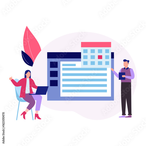 Boy and the girl are making schedule according to calendar