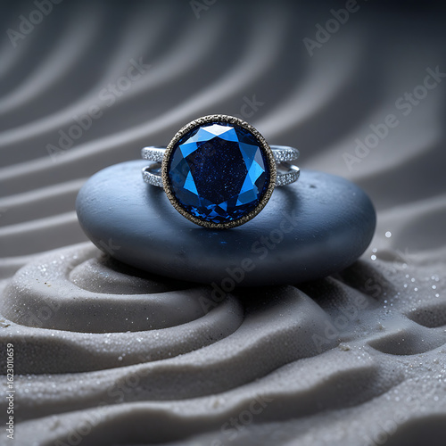 Dark Blue Glittering Stone Ring Encircling