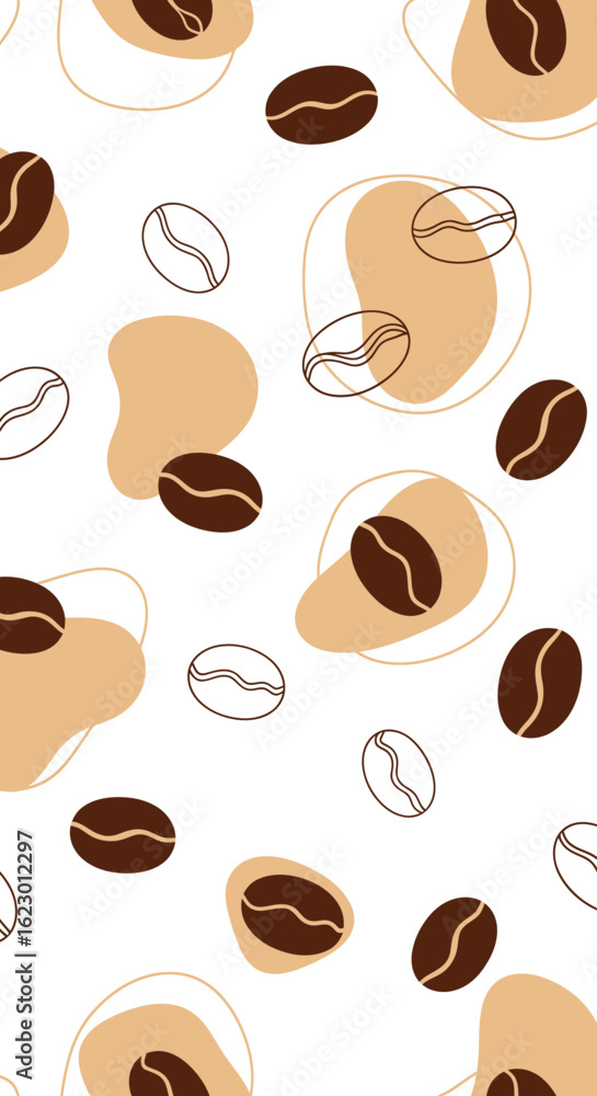 Fototapeta premium Abstract Coffee Bean Pattern with Beige Organic Shapes