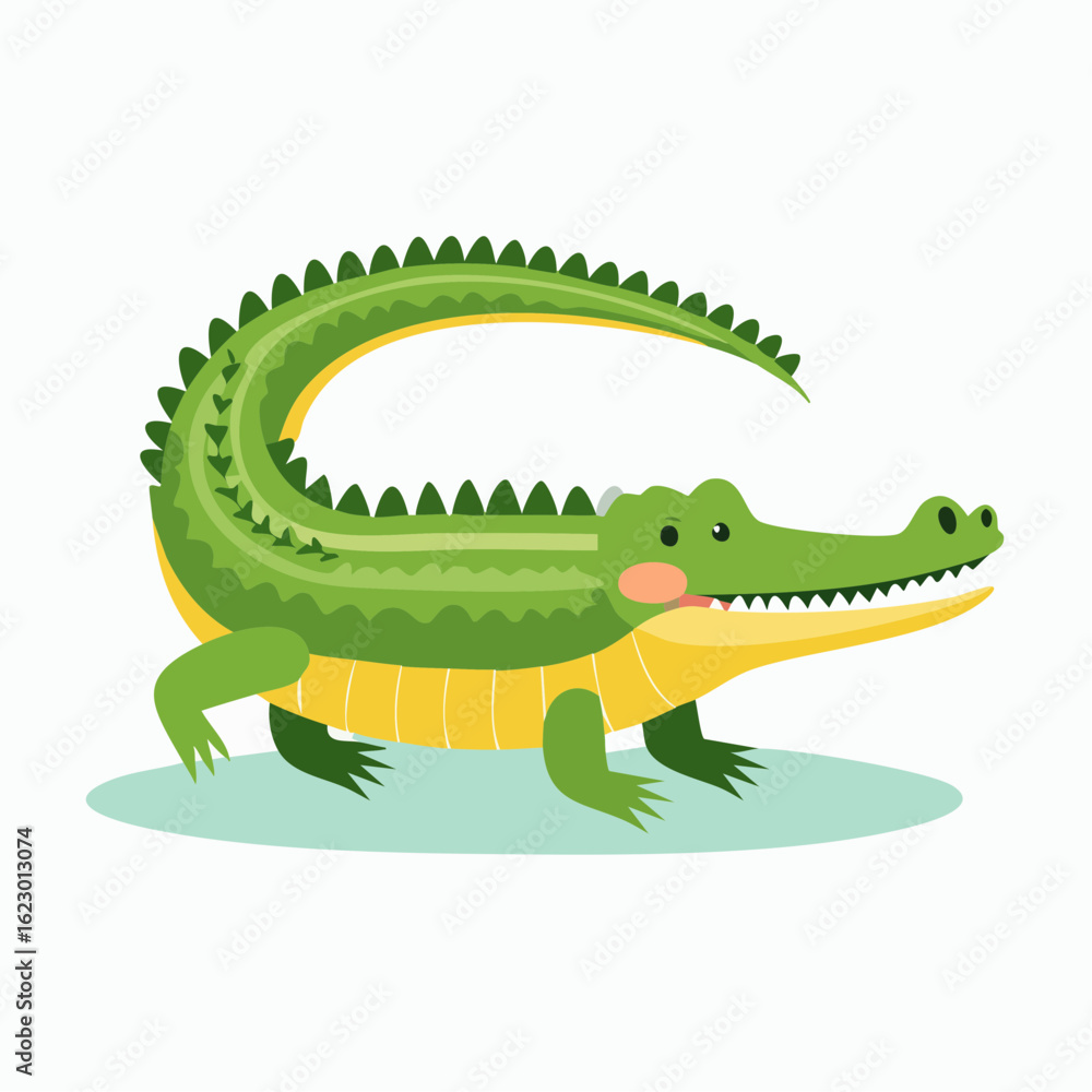 Obraz premium Cartoon Alligator Illustration: A Cheerful Green Reptile with Playful Expression