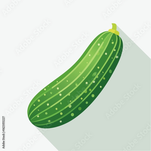 A vibrant illustration of a fresh green cucumber with textured skin and soft shadow