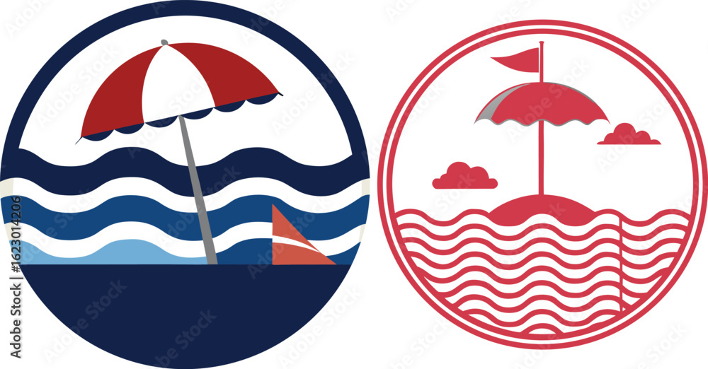Naklejka premium Vector illustration of sea and umbrella 