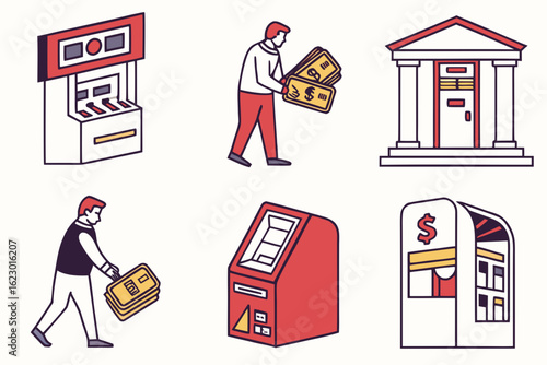 Collection of icons representing banking and finance services