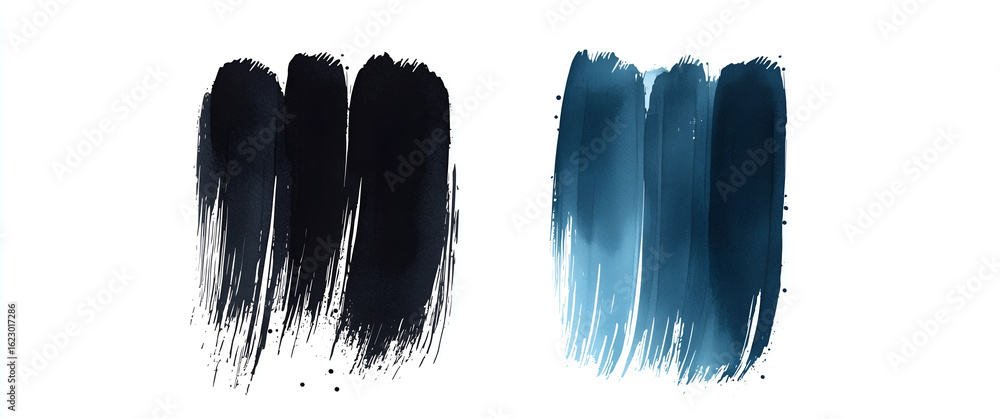 Fototapeta premium Abstract Brushstrokes: A collection of dark and blue brushstrokes dance gracefully on a clean backdrop, showcasing the beauty of texture and artistic expression. 