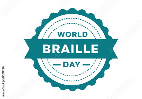 Vector illustration of world braille day emblem featuring a circular design with a banner, symbolizing literacy and accessibility for the visually impaired