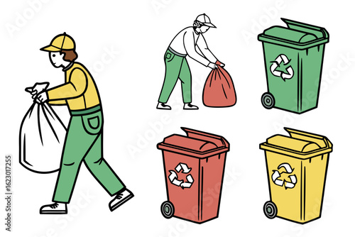 Garbage collector with trash bags and recycling bins