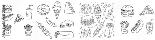Minimal Black & White Fast Food Vector Set – Burger & Pizza Icons
