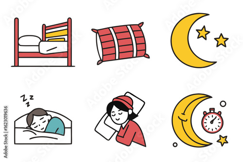 Collection of sleep and nighttime icons isolated on white background