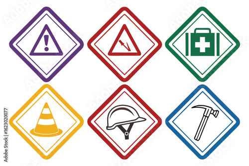 Collection of safety and warning signs isolated on white background