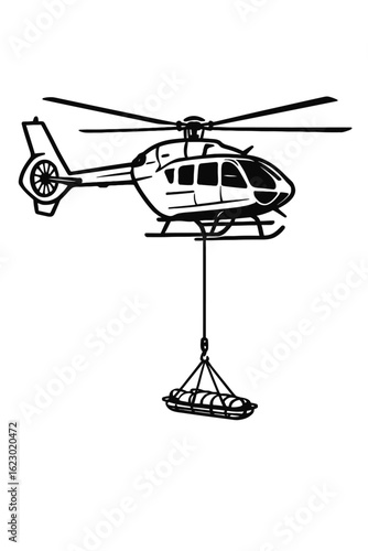 Rescue Helicopter Vector Illustration - Air Ambulance with Stretcher Basket