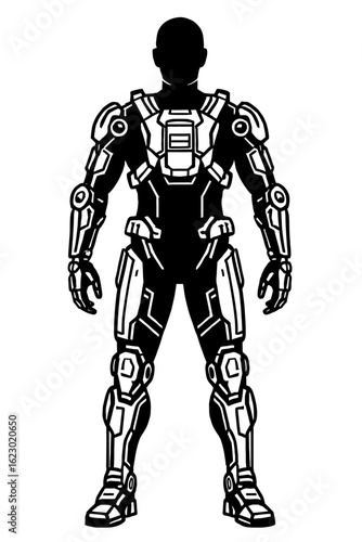 Human Figure in a Robotic Exoskeleton Vector - Futuristic Technology and Cybernetics