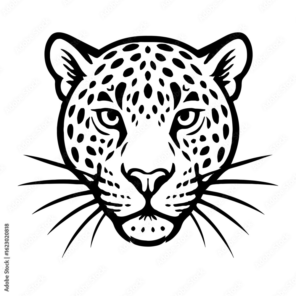 Fototapeta premium Leopard Head Vector Illustration - Black and White Wild Cat Face Graphic