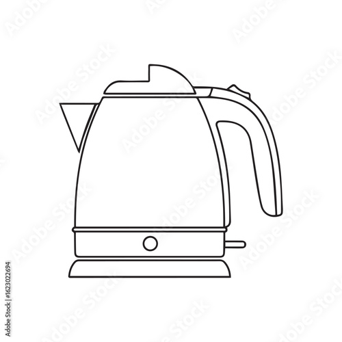 A simple black outline illustration of an electric kettle on its power base, depicted as a minimalist icon.