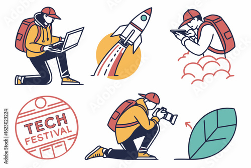 Collection of tech and creative professionals engaged in various activities