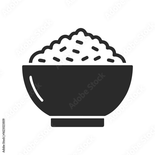 Minimalist black bowl with rice icon on white background