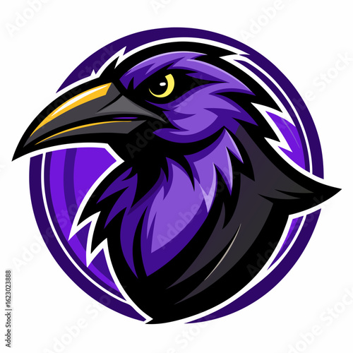 Raven Perched on Skull Crescent Moon Background Vector Logo Design