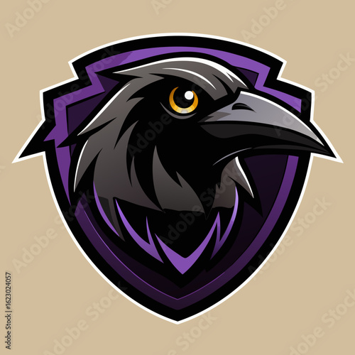 Raven Perched on Skull Crescent Moon Background Vector Logo Design