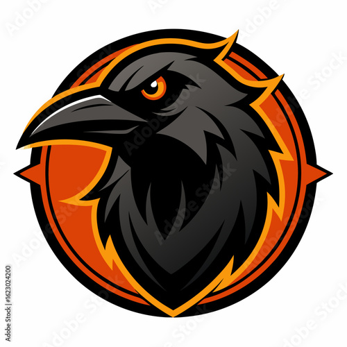Raven Perched on Skull Crescent Moon Background Vector Logo Design