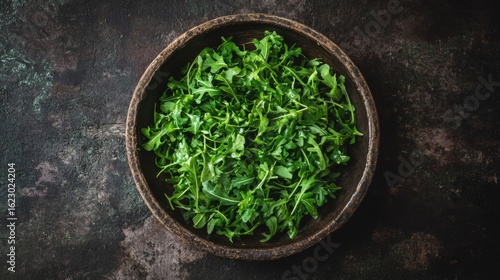 Fresh Arugula Salad in a Dark Bowl