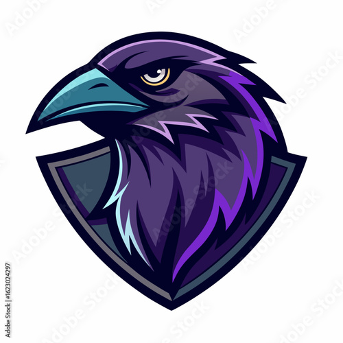 Raven Perched on Skull Crescent Moon Background Vector Logo Design