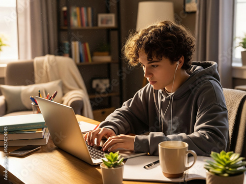 Teenage Student Working on Laptop